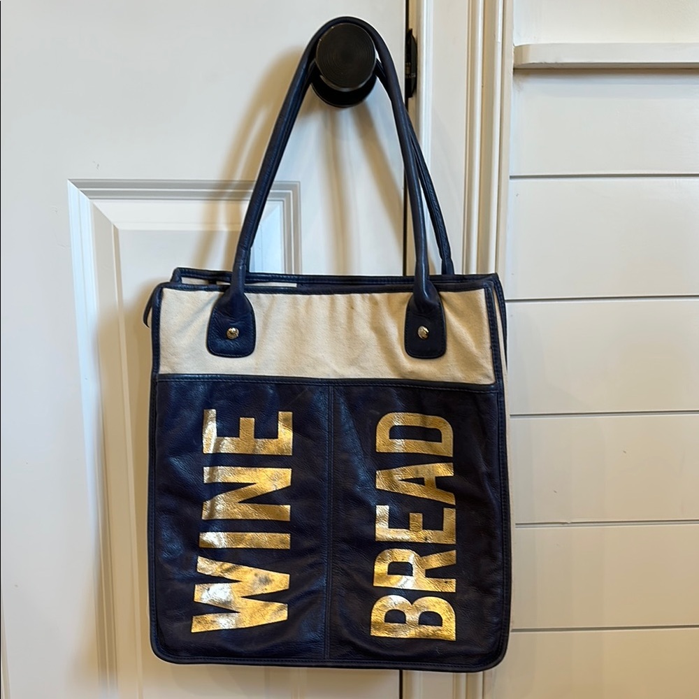 Rebecca Minkoff Bread and Wine Tote in navy blue & gold